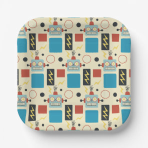 Kids Birthday Antique Robot Pattern Paper Plates