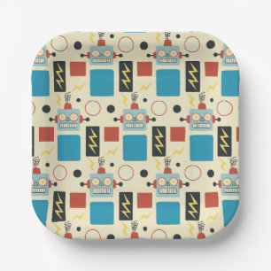 Kids Birthday Antique Robot Pattern Paper Plates