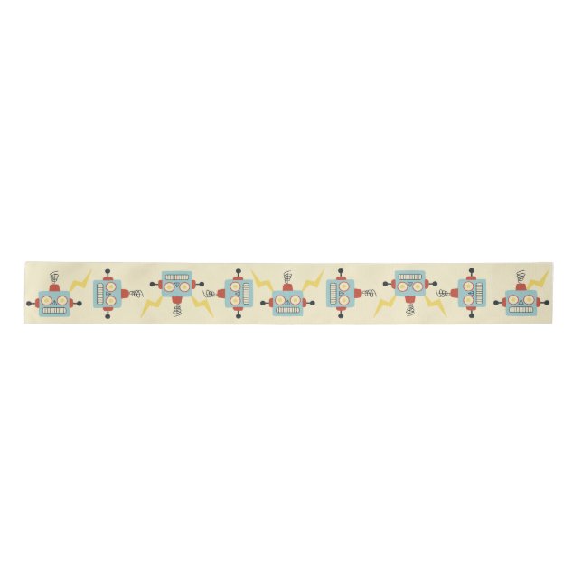 Kids Birthday Antique Robot Pattern Satin Ribbon (Front)