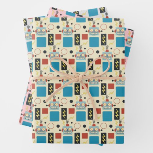 Kids Birthday Antique Robot Pattern Wrapping Paper Sheets