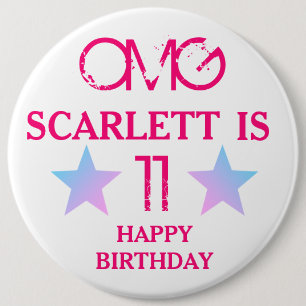 Kids Birthday Badge - Name Age Stars Pink Button