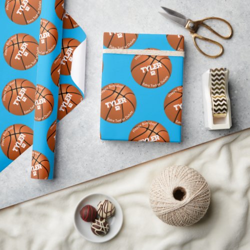 Kids Birthday Basketball Name Age Extra Text Wrapping Paper