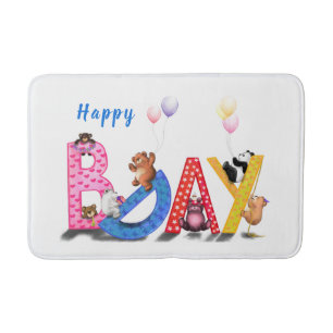 Kids Birthday Bath Mat Cute Bear Party