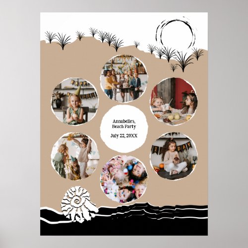 Kids Birthday Beach Party Photo Collage Template 
