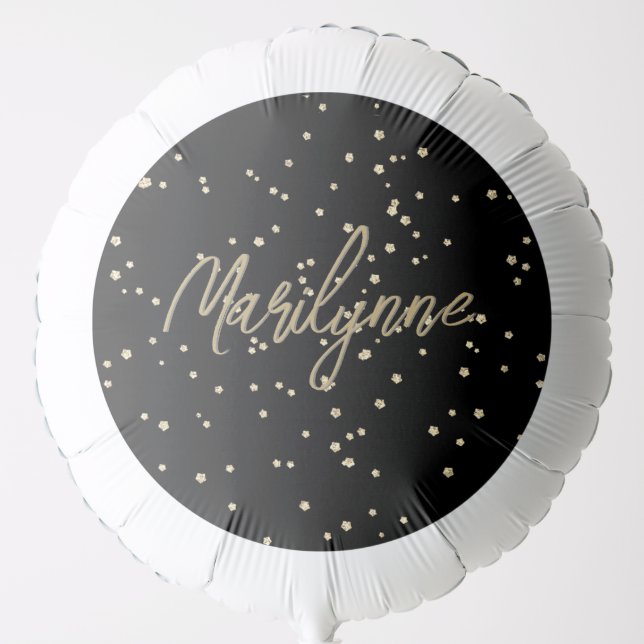 Kid's Birthday Black Gold Glitter Name Balloon (Front)