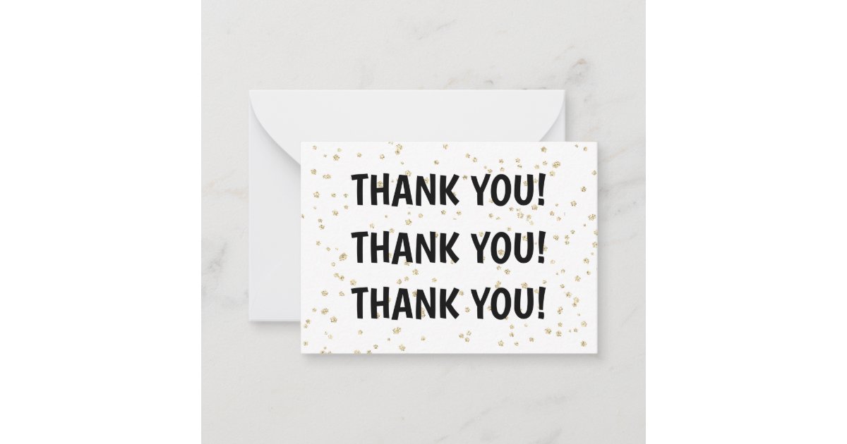 Kid's Birthday Black Gold Glitter Thank you Note Card | Zazzle