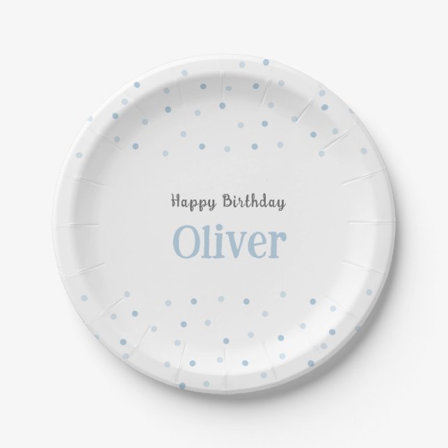 Kids Birthday Blue Confetti Paper Plates (Front)