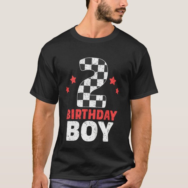 Kids Birthday Boy 2 Two Racing Flag 2nd Birthday R T-Shirt (Front)
