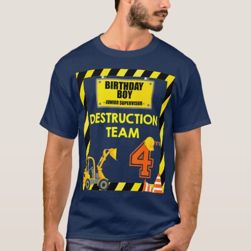 Kids Birthday Boy 4  Construction Themed Party T_Shirt