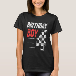 Kids Birthday Boy 4 Four Racing Flag 4th Birthday  T-Shirt