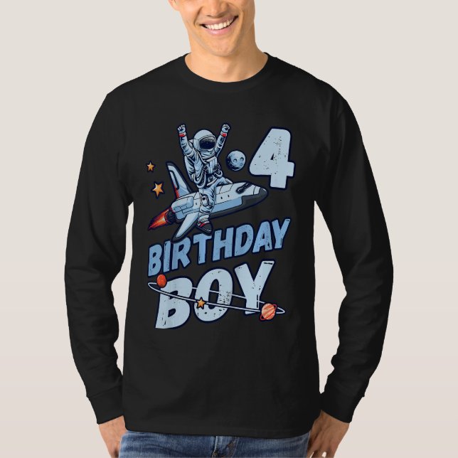 Kids Birthday Boy 4 Years Old Astronaut Planets In T-Shirt (Front)