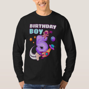 Kids Birthday Boy 5 Years Old Space Rocket Astrona T-Shirt
