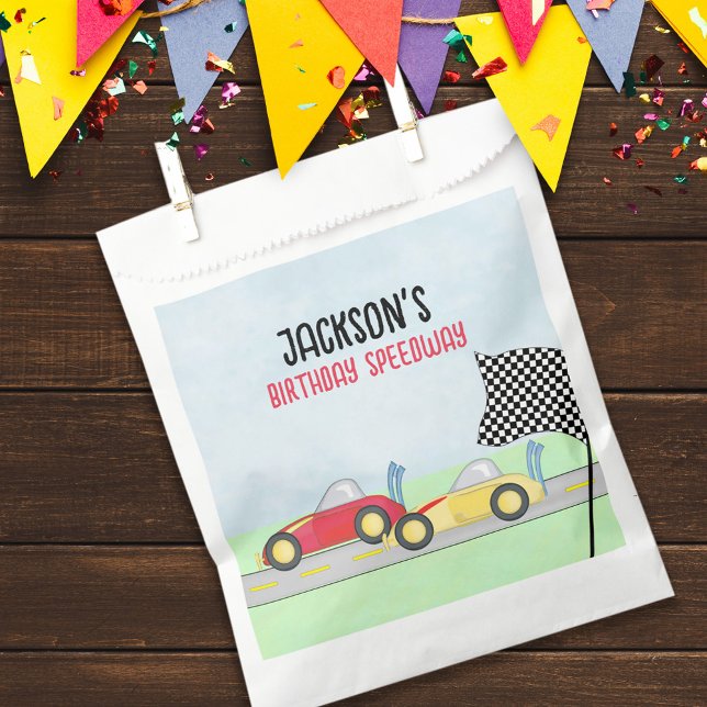 Kids Birthday Boy Cartoon Race Cars Cute Party Favor Bag (Creator Uploaded)