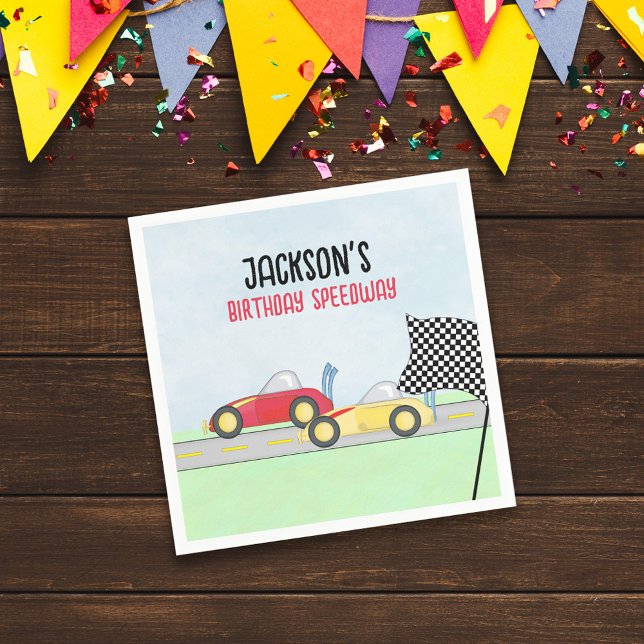 Kids Birthday Boy Cartoon Race Cars Cute Party Napkins (Creator Uploaded)