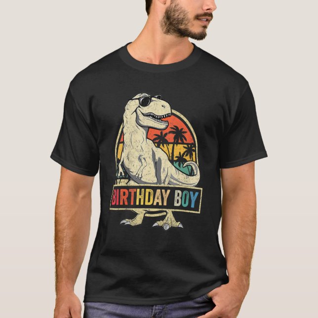 Kids Birthday Boy Dino Rex Dinosaur Boys Matching  T-Shirt (Front)