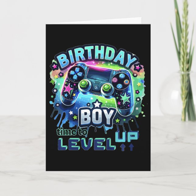 Kids Birthday Boy Level Up Gamer Controller Video  Card (Front)