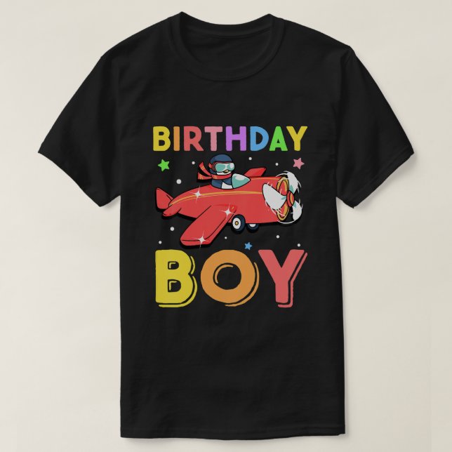Kids Birthday Boy Pilot Penguin Airplane Birthday  T-Shirt (Design Front)