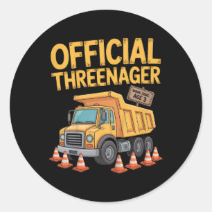 Kids Birthday Boy Three Years Old Threenager Const Classic Round Sticker