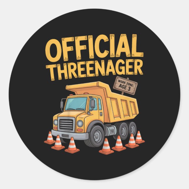 Kids Birthday Boy Three Years Old Threenager Const Classic Round Sticker (Front)