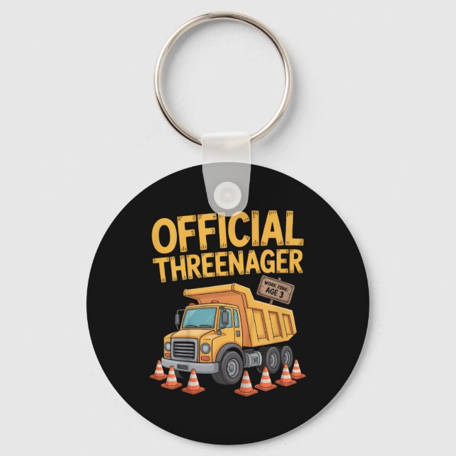 Kids Birthday Boy Three Years Old Threenager Const Keychain (Front)