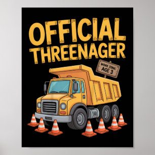 Kids Birthday Boy Three Years Old Threenager Const Poster
