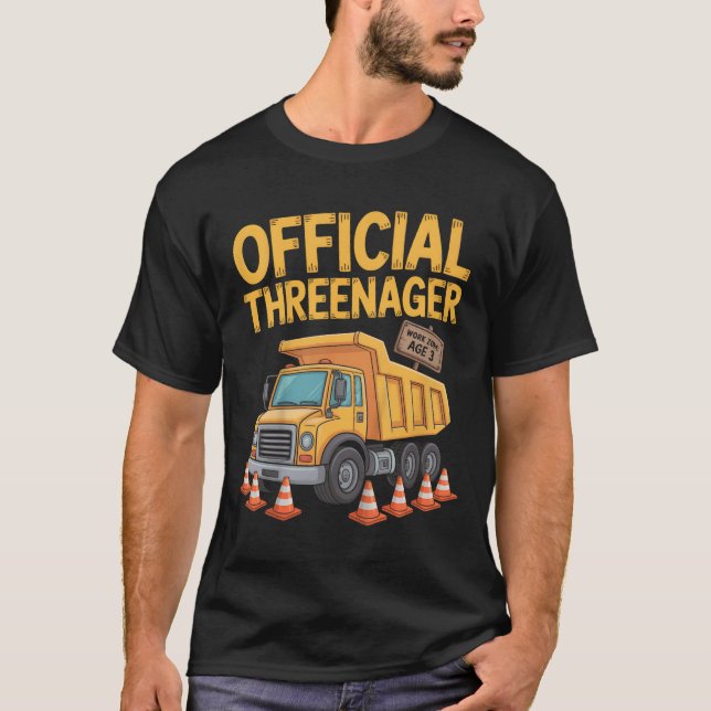Kids Birthday Boy Three Years Old Threenager Const T-Shirt (Front)