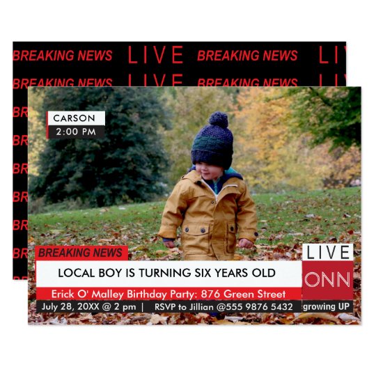 KIDS Birthday Breaking News Specialized TV Graphic Invitation