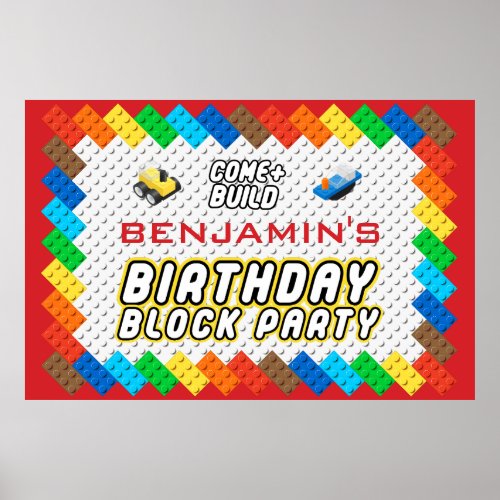 Kids Birthday Brick Party Block Party Build Toys Poster