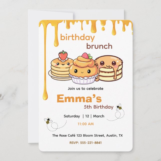 Kids Birthday Brunch Invitation | Cute Party Invit (Front)
