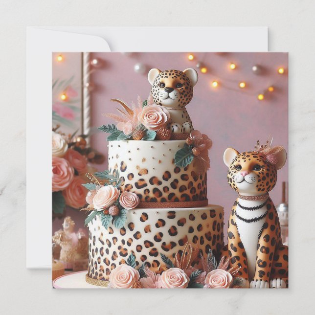 KIDS BIRTHDAY CAKE CUTE LEOPARD THEME CARD (Front)