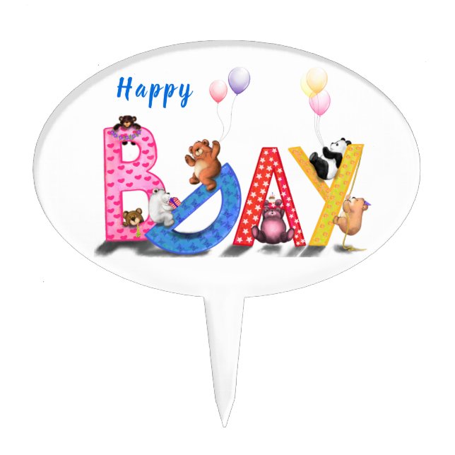 Kids Birthday Cake Topper Happy Bears (Front)
