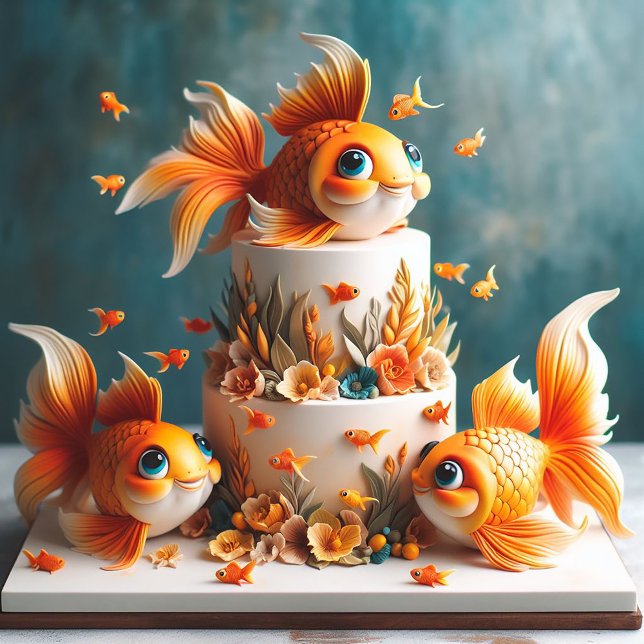 KIDS BIRTHDAY CAKE WITH BIG EYED GOLDFISH CARD (Creator Uploaded)