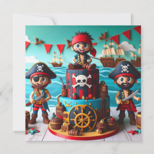 KIDS BIRTHDAY CAKE WITH FUN PIRATES THEME CARD