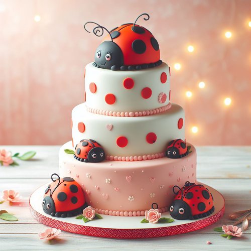 KIDS BIRTHDAY CAKE WITH LADY BUG ON TOP CARD