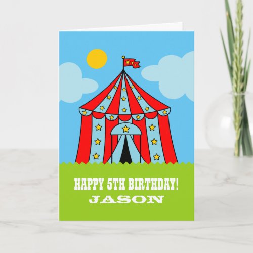 Kids Birthday card with cute carnaval circus tent