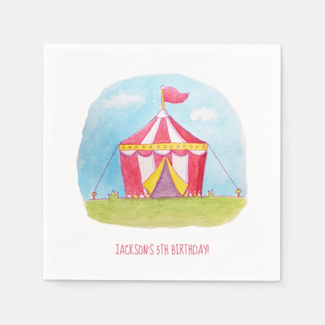 Kids Birthday Carnival Watercolor Party Supplies Napkins (Front)
