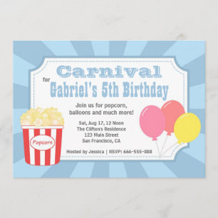 Kids Birthday - Carnival with Popcorn & Balloons Invitation