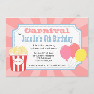Kids Birthday - Carnival with Popcorn & Balloons Invitation