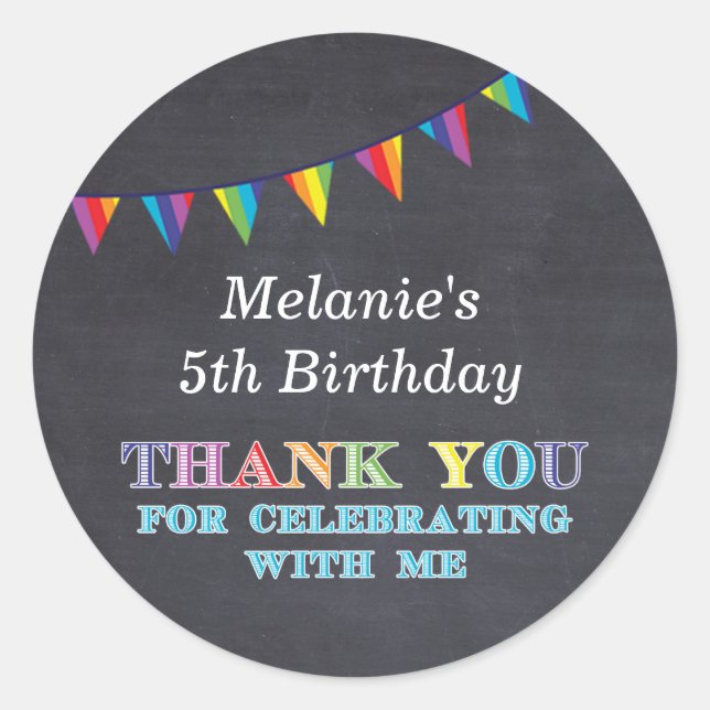 Kids birthday chalkboard bunting stickers favors (Front)