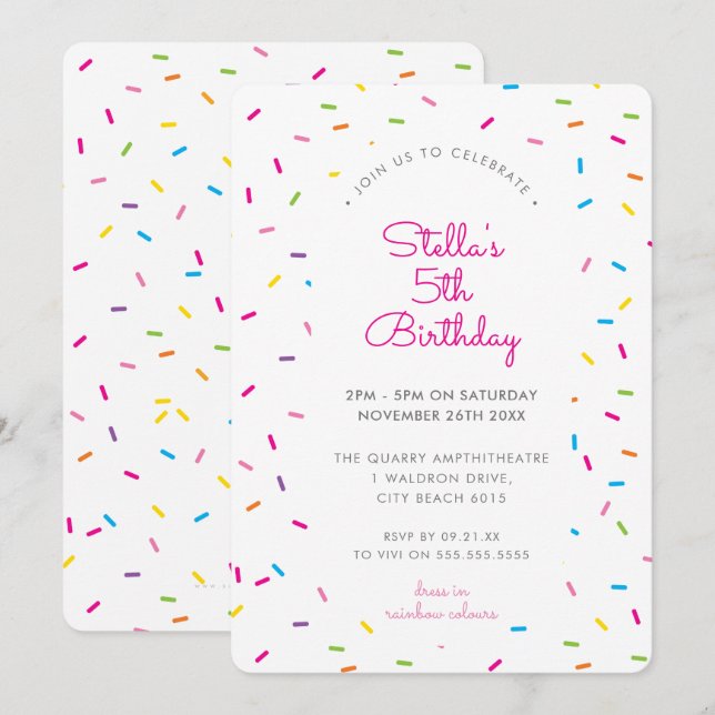 KIDS BIRTHDAY colorful bright sprinkle border Invitation (Front/Back)