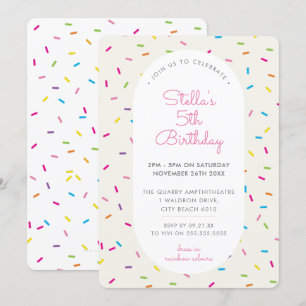 KIDS BIRTHDAY colorful girly sprinkles border pink Invitation