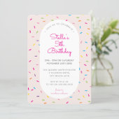 KIDS BIRTHDAY colorful girly sprinkles border pink Invitation (Standing Front)