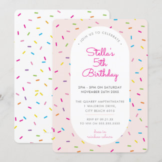 KIDS BIRTHDAY colorful girly sprinkles border pink Invitation