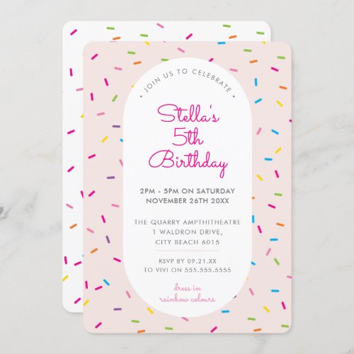 KIDS BIRTHDAY colorful girly sprinkles border pink Invitation