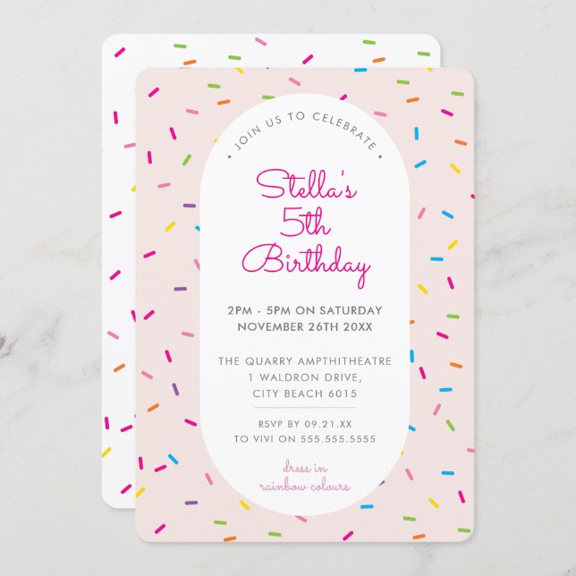 KIDS BIRTHDAY colorful girly sprinkles border pink Invitation (Front/Back)