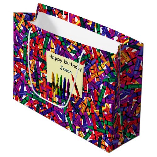 Kids Birthday Crayon Custom Name Large Gift Bag