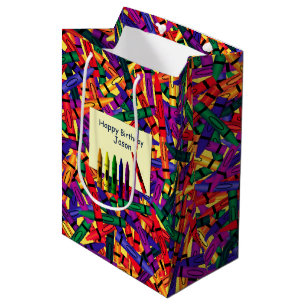 Kids Birthday Crayon Custom Name Medium Gift Bag