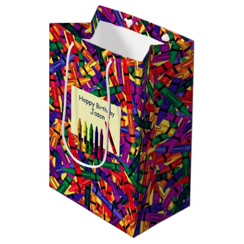 Kids Birthday Crayon Custom Name Medium Gift Bag
