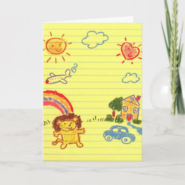 Kid's birthday crayon drawing custom card (Front)