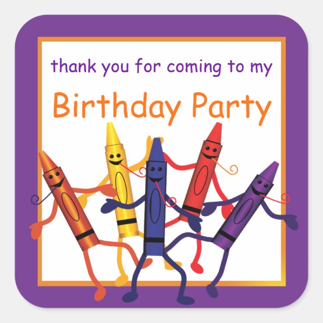 Kids Birthday Crayon Party Favors Large Sticker (Front)